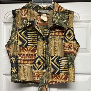 Vintage Bonjour Women's Geometric Button Down Shirt - Multicolor tribal print